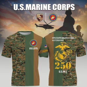 Porsche Motorsport Racing x USMC Marine Corps 250th Birthday 3D T-Shirt Limited 2026 Custom Your Name