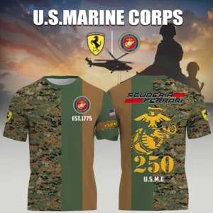 Scuderia Ferrari HP Racing x USMC Marine Corps 250th Birthday 3D T-Shirt Limited 2026 Custom Your Name