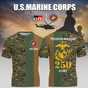 Toyota Gazoo Racing x USMC Marine Corps 250th Birthday 3D T-Shirt Limited 2026 Custom Your Name