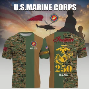 Indian Motorcycle x USMC Marine Corps 250th Birthday 3D T-Shirt Limited 2026 Custom Your Name