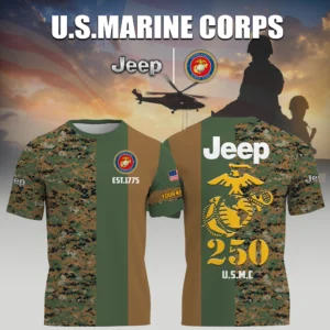 Jeep x USMC Marine Corps 250th Birthday 3D T-Shirt Limited 2026 Custom Your Name