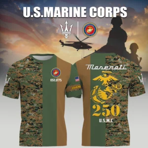 Maserati x USMC Marine Corps 250th Birthday 3D T-Shirt Limited 2026 Custom Your Name