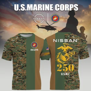 Nissan x USMC Marine Corps 250th Birthday 3D T-Shirt Limited 2026 Custom Your Name