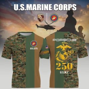 Porsche x USMC Marine Corps 250th Birthday 3D T-Shirt Limited 2026 Custom Your Name