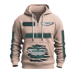 Aston Martin Quarter-Zip Waffle Knit Hoodie Custom Your Name