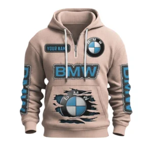 BMW Quarter-Zip Waffle Knit Hoodie Custom Your Name