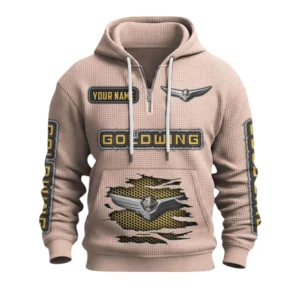 Honda Gold Wing Quarter-Zip Waffle Knit Hoodie Custom Your Name