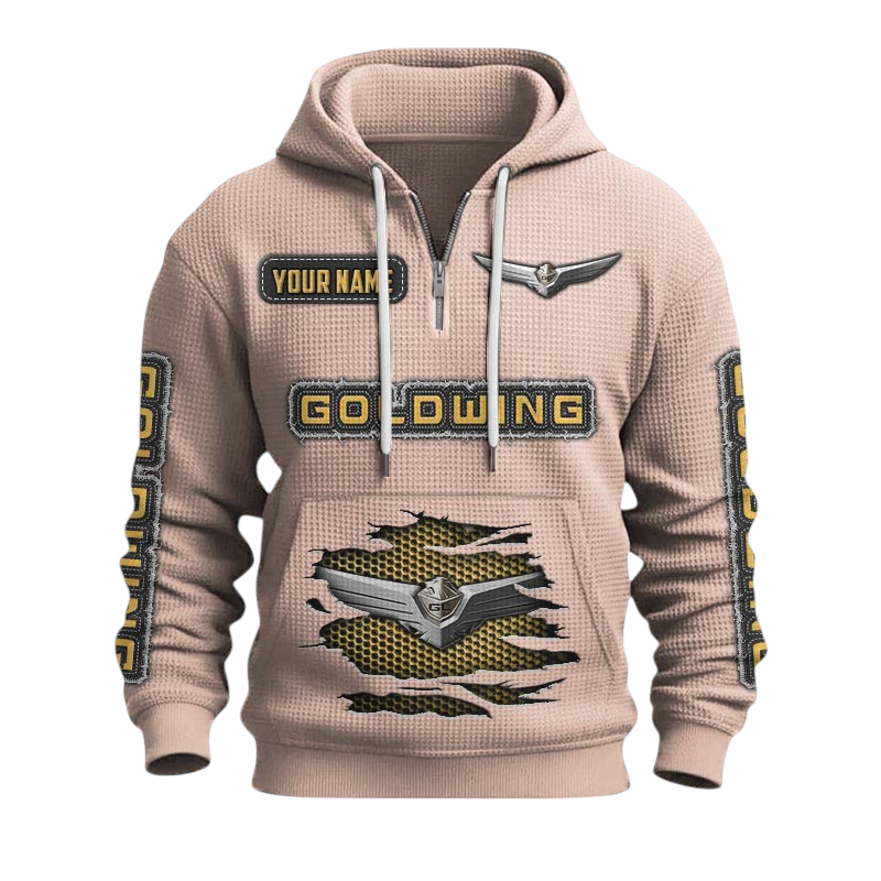 Honda Gold Wing Quarter-Zip Waffle Knit Hoodie Custom Your Name Honda Gold Wing Quarter-Zip Waffle Knit Hoodie Custom Your Name