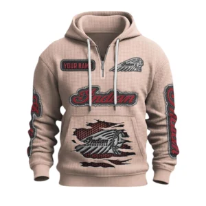 Indian Motorcycle Quarter-Zip Waffle Knit Hoodie Custom Your Name