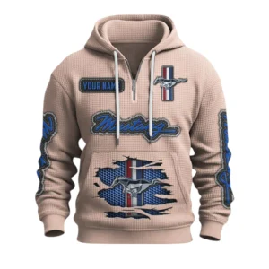 Mustang Quarter-Zip Waffle Knit Hoodie Custom Your Name
