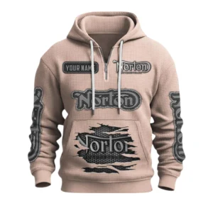 Norton Motorcycle Quarter-Zip Waffle Knit Hoodie Custom Your Name