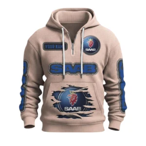 Saab Quarter-Zip Waffle Knit Hoodie Custom Your Name