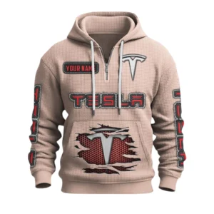 Tesla Quarter-Zip Waffle Knit Hoodie Custom Your Name