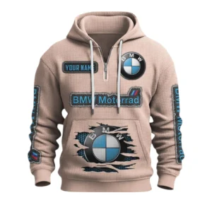 BMW Motorrad Quarter-Zip Waffle Knit Hoodie Customize Name