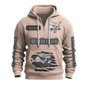 Bobcat Quarter-Zip Waffle Knit Hoodie Custom Your Name
