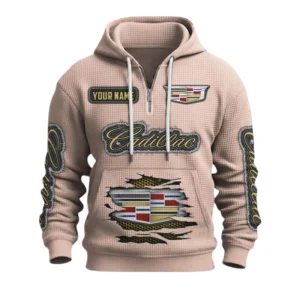 Cadillac Quarter-Zip Waffle Knit Hoodie Custom Your Name