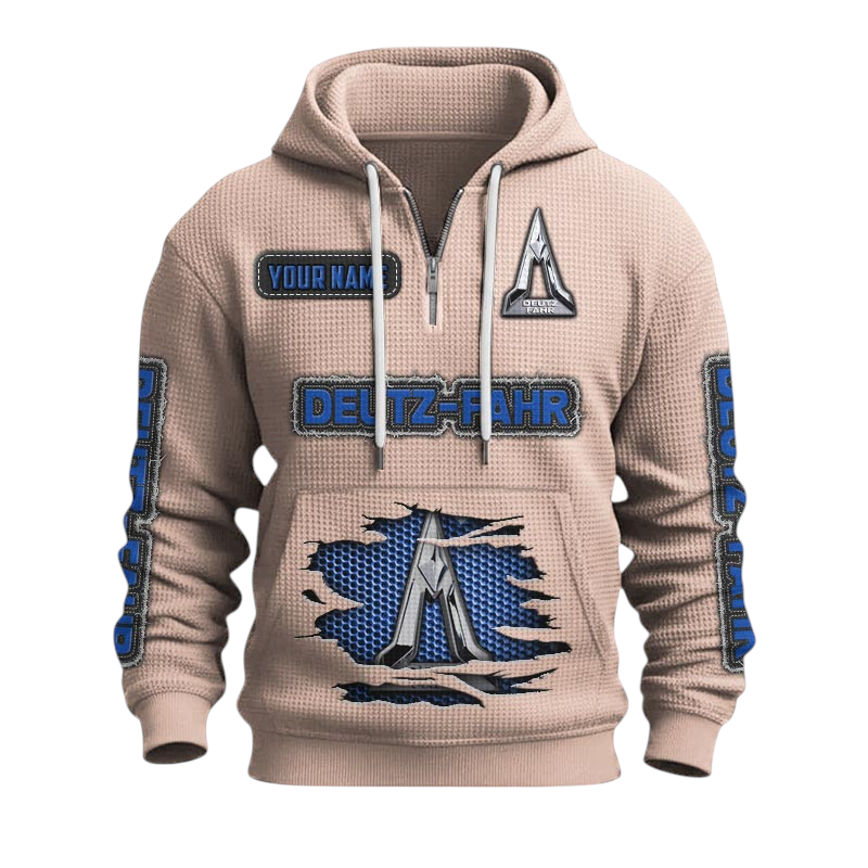 Deutz Fahr Quarter-Zip Waffle Knit Hoodie Custom Your Name Deutz Fahr Quarter-Zip Waffle Knit Hoodie Custom Your Name