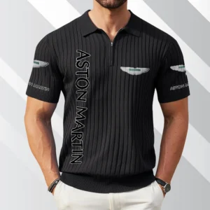 Aston Martin Exclusive Logo Polo Shirt Quarter Zip Short-Sleeve Ribbed Knit Limited Edition