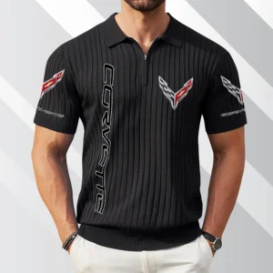 Corvette Exclusive Logo Polo Shirt Quarter Zip Short-Sleeve Ribbed Knit Limited Edition
