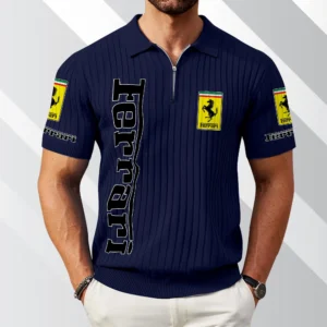 Ferrari Exclusive Logo Polo Shirt Quarter Zip Short-Sleeve Ribbed Knit Limited Edition