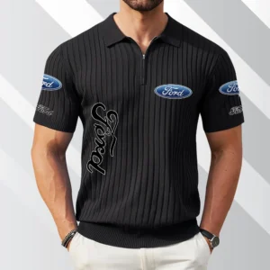 Ford Exclusive Logo Polo Shirt Quarter Zip Short-Sleeve Ribbed Knit Limited Edition