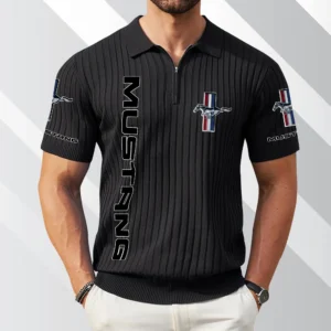 Ford Mustang Exclusive Logo Polo Shirt Quarter Zip Short-Sleeve Ribbed Knit Limited Edition