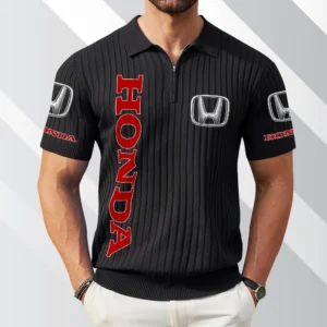 Honda Car Exclusive Logo Polo Shirt Quarter Zip Short-Sleeve Ribbed Knit Limited Edition