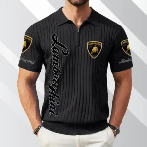 Lamborghini Exclusive Logo Polo Shirt Quarter Zip Short-Sleeve Ribbed Knit Limited Edition