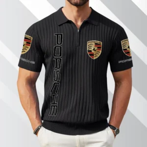 Porsche Exclusive Logo Polo Shirt Quarter Zip Short-Sleeve Ribbed Knit Limited Edition