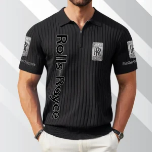 Rolls Royce Exclusive Logo Polo Shirt Quarter Zip Short-Sleeve Ribbed Knit Limited Edition