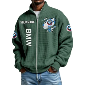 BMW M Motorsport Racing Full Zip Hoodie Waffle Knit Stand Collar Sweatshirt Limited Customize Name