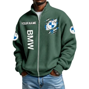 BMW Full Zip Hoodie Waffle Knit Stand Collar Sweatshirt Limited Customize Name