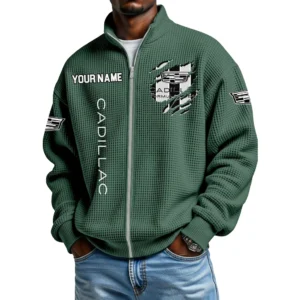 Cadillac Racing Full Zip Hoodie Waffle Knit Stand Collar Sweatshirt Limited Customize Name