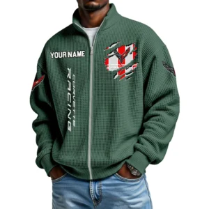 Corvette Racing Full Zip Hoodie Waffle Knit Stand Collar Sweatshirt Limited Customize Name