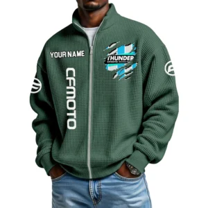 CFMOTO Thunder Racing Team Full Zip Hoodie Waffle Knit Stand Collar Sweatshirt Limited Customize Name