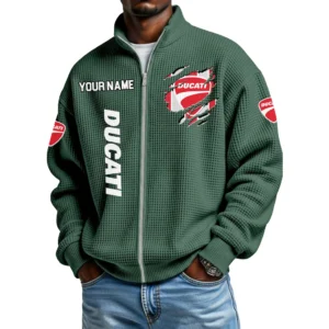 Ducati Motor Holding Full Zip Hoodie Waffle Knit Stand Collar Sweatshirt Limited Customize Name