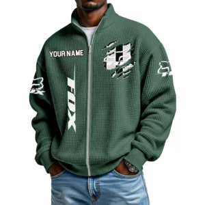 Fox Racing Full Zip Hoodie Waffle Knit Stand Collar Sweatshirt Limited Customize Name
