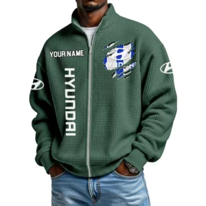 Hyundai Full Zip Hoodie Waffle Knit Stand Collar Sweatshirt Limited Customize Name
