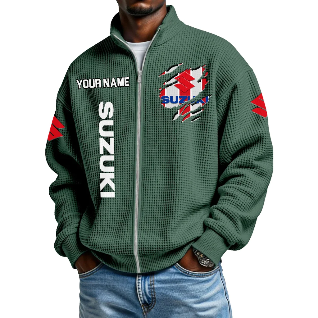 Suzuki Motorcycles Full Zip Hoodie Waffle Knit Stand Collar Sweatshirt Limited Customize Name Suzuki Motorcycles Full Zip Hoodie Waffle Knit Stand Collar Sweatshirt Limited Customize Name