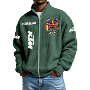 Red Bull KTM Factory Racing Full Zip Hoodie Waffle Knit Stand Collar Sweatshirt Limited Customize Name