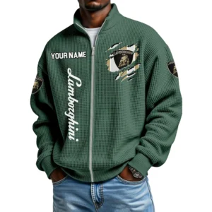 Lamborghini Full Zip Hoodie Waffle Knit Stand Collar Sweatshirt Limited Customize Name