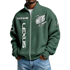 Lexus Full Zip Hoodie Waffle Knit Stand Collar Sweatshirt Limited Customize Name