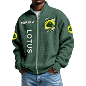 Lotus Cars Full Zip Hoodie Waffle Knit Stand Collar Sweatshirt Limited Customize Name