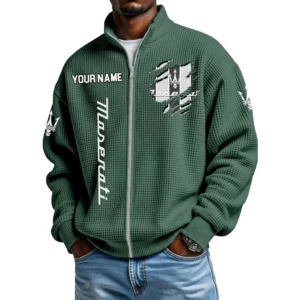 Maserati Full Zip Hoodie Waffle Knit Stand Collar Sweatshirt Limited Customize Name