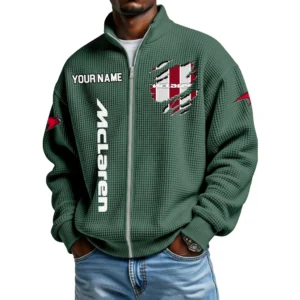 McLaren Full Zip Hoodie Waffle Knit Stand Collar Sweatshirt Limited Customize Name