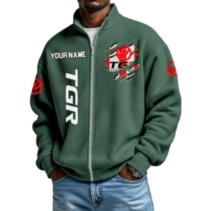TGR Haas F1 Team Full Zip Hoodie Waffle Knit Stand Collar Sweatshirt Limited Customize Name
