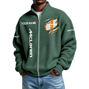 McLaren Racing Full Zip Hoodie Waffle Knit Stand Collar Sweatshirt Limited Customize Name