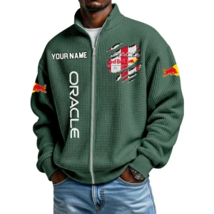 Oracle Red Bull Racing Full Zip Hoodie Waffle Knit Stand Collar Sweatshirt Limited Customize Name