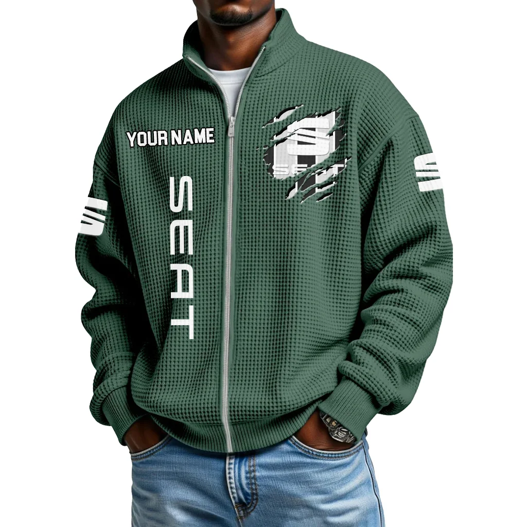 Seat Car Full Zip Hoodie Waffle Knit Stand Collar Sweatshirt Limited Customize Name Seat Car Full Zip Hoodie Waffle Knit Stand Collar Sweatshirt Limited Customize Name