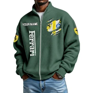 Scuderia Ferrari F1 Full Zip Hoodie Waffle Knit Stand Collar Sweatshirt Limited Customize Name